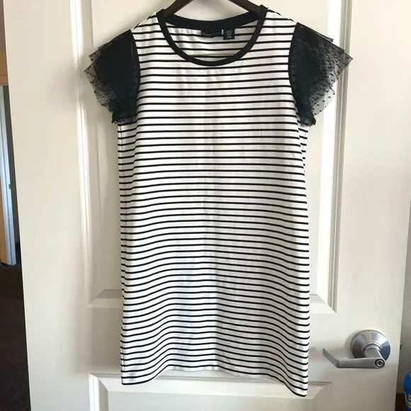Adrienne Vittadini Women's Dresses Black White Stripe Mini Dress Size XS - Picture 2 of 8